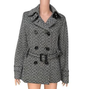 Giacca Black White Wool Blend Tweed Knit Double Breasted Short Jacket Coat sz M